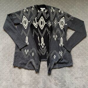 Lucky Bliss Gray Embroidered Open Front Cardigan Size Large